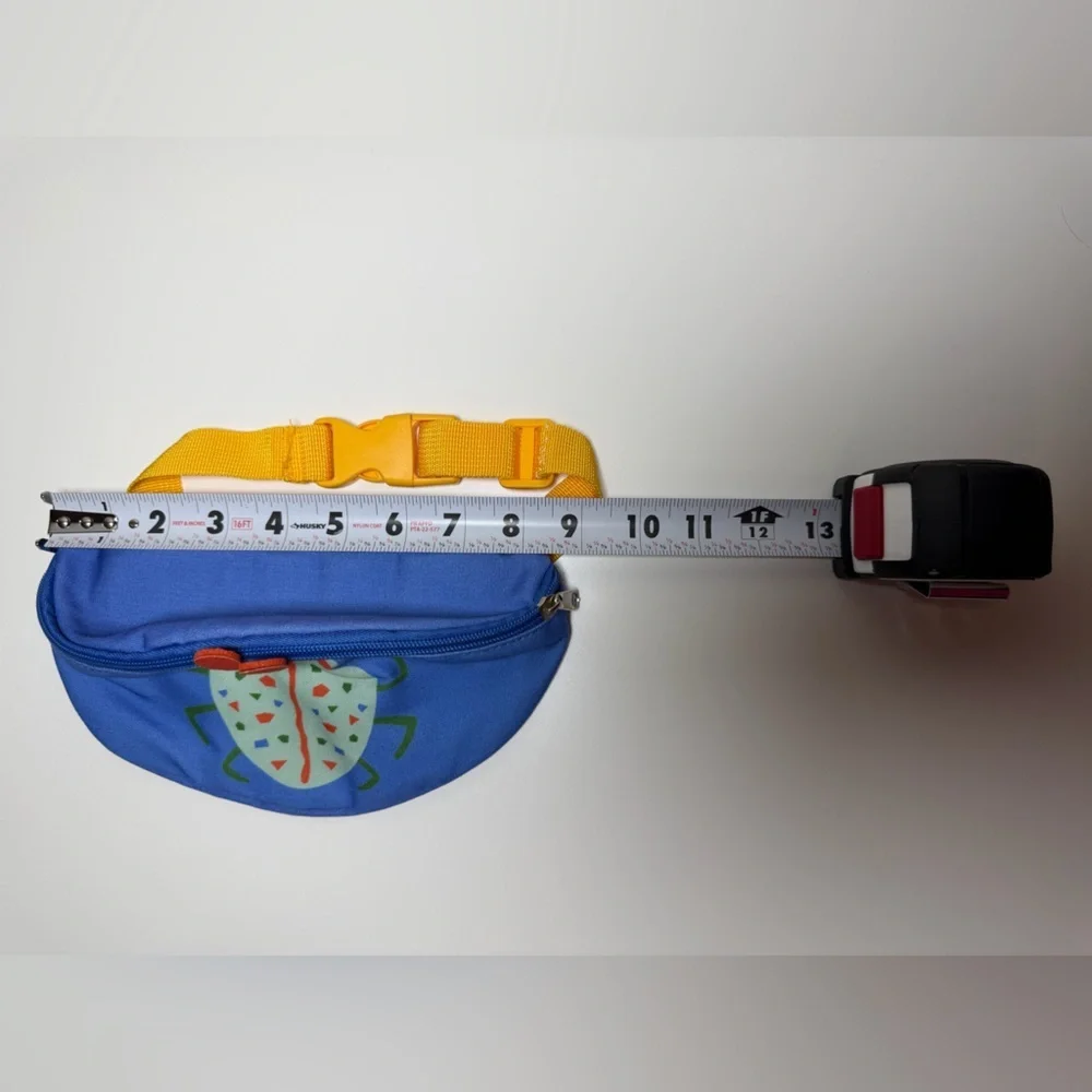 Kids 9” Fanny Pack Hip Waist Blue w/ Beetle, yellow adjustable strap theme park